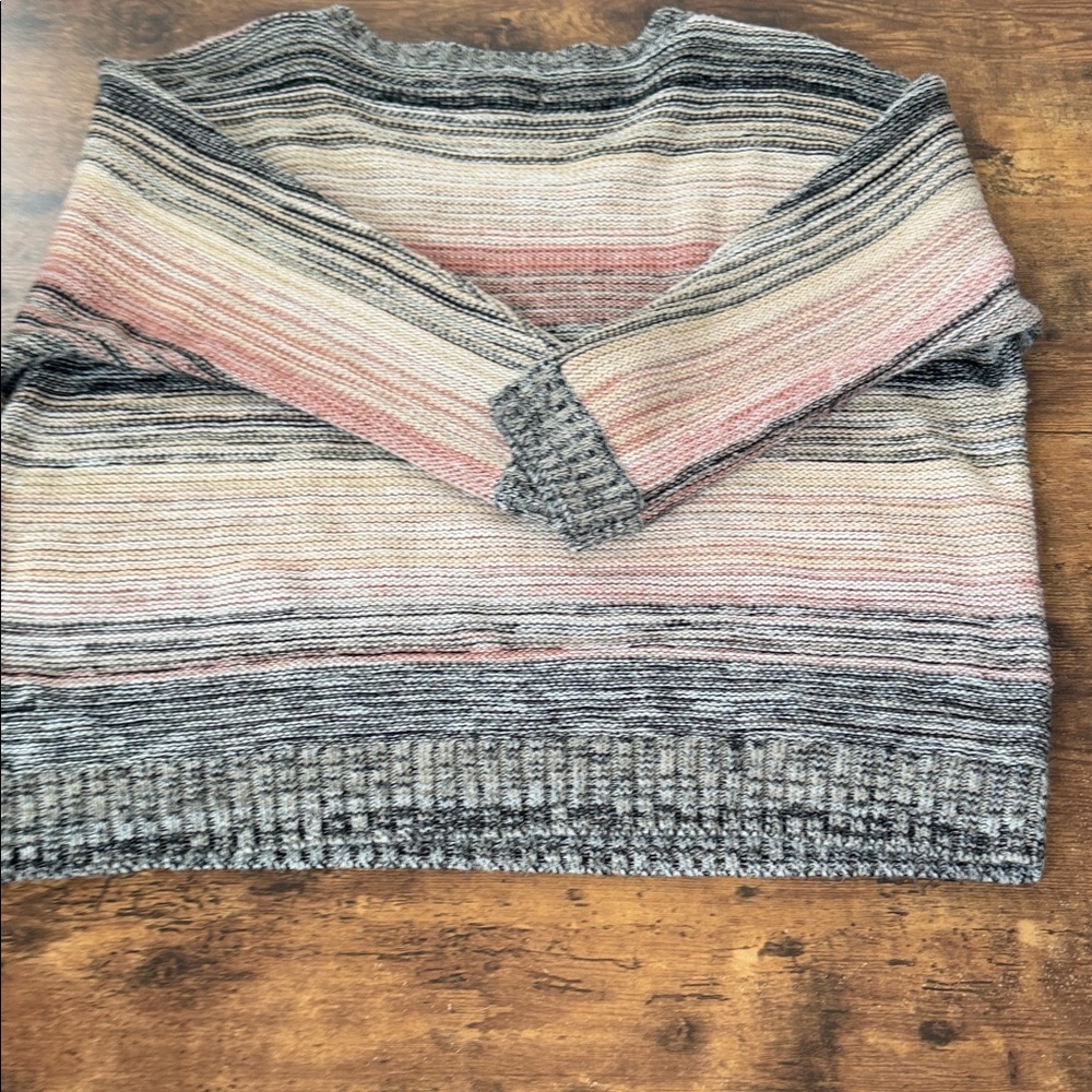 JohnPaulRichard Striped Scoop Neck Sweater in Pink, Gray, Cream - Picture 6 of 6